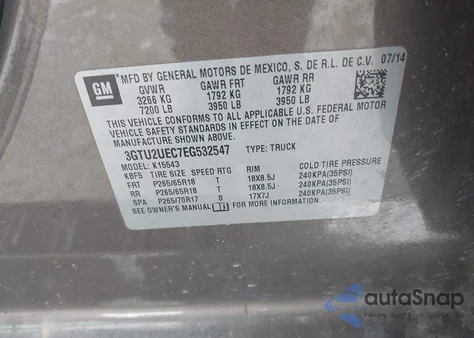 2014 GMC Sierra 1500 Sle z USA, uszkodzony, nr VIN 3GTU2UEC7EG532547